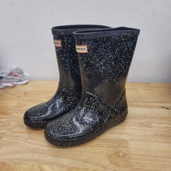 Hunter Kids First Classic Glitter Slip On Wellington Unisex Boot Black US 12 - Picture 2 of 7